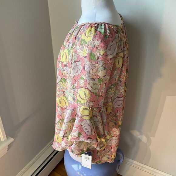 CHAPS Ralph Lauren NWT Gauzy Floral Poet Blouse w Ruffle Tiered Bell Sleeves, M - Picture 4 of 14